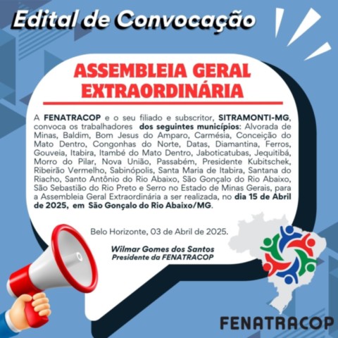 EDITAL FENATRACOP / SINDUSCON-MG - Abril 2025